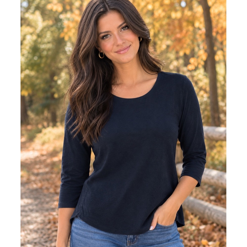 J.Jill Pure Pima Cotton 3/4 Sleeve Side Inset Tunic Tee Black Med Casual Basic